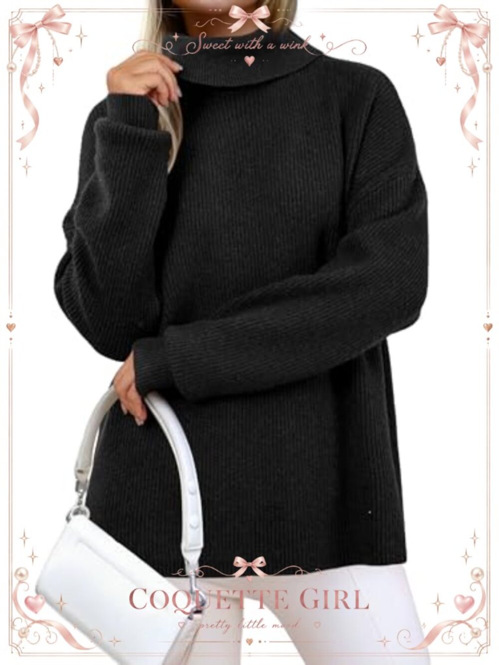 Wool Blend Turtleneck Pullover Sweater Loose Fit Long Sleeve